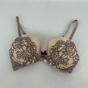 Victoria’s Secret Beige and Black Lace Floral Dream Angels Pushup Bra 32D